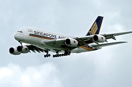 SIA Airbus A380 landing W445