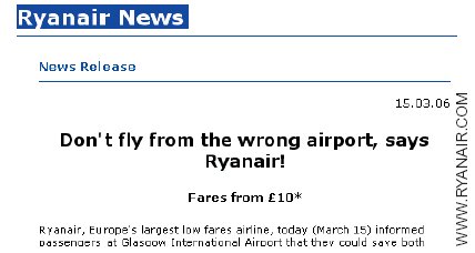 Ryanair communique W400