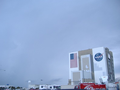 clouds over vehicle assembly building