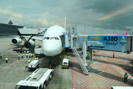 A380 with attached airbridge
