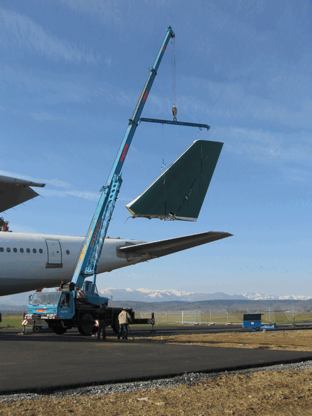 A300 tail being lifted