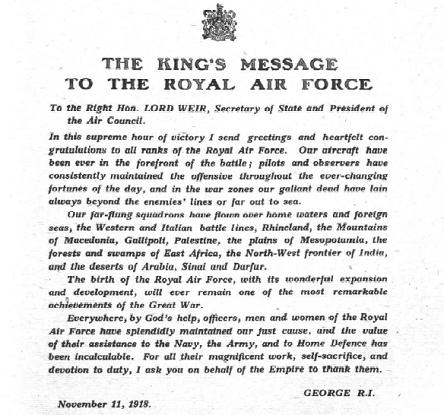 King's Armistice message