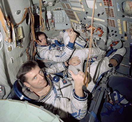 ESA astronauts inside Soyuz-FG rocket