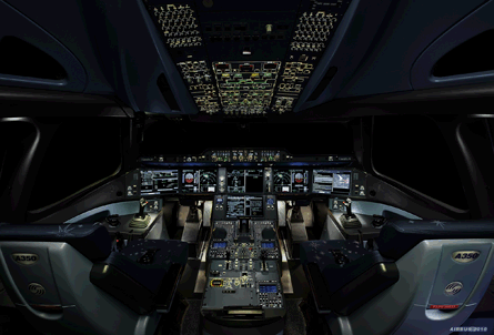 A350 Class II cockpit Mock-up at night 