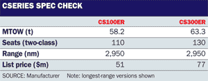 CSeries spec check table, ©Flight