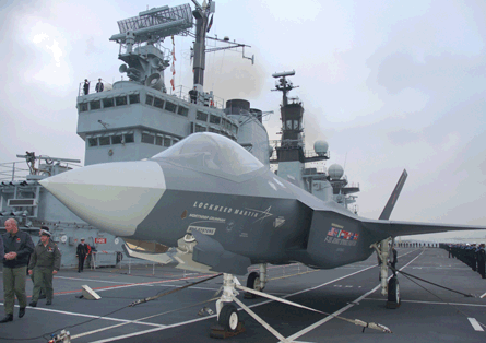 Lockheed Martin F-35A model on HMS Illustrious