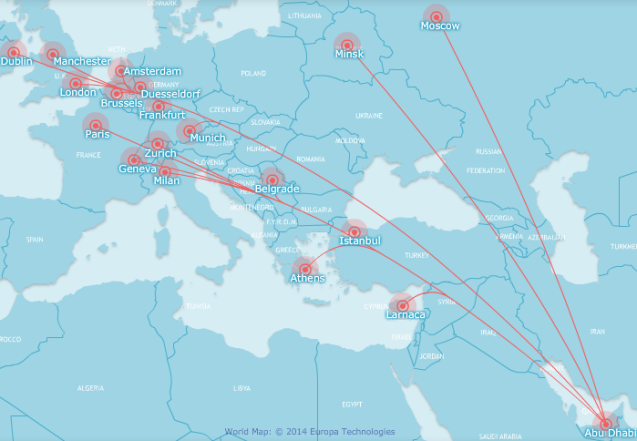 Etihad European route network June 14