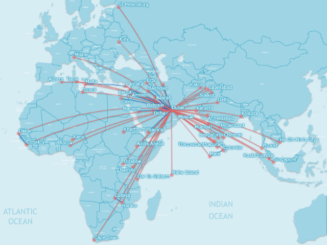 Emirates small WB route map