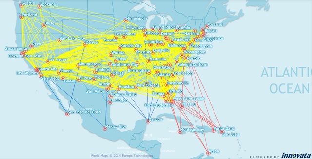 Southwest international route map