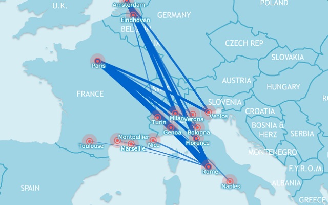 Air france, alitalia, KLM map v2