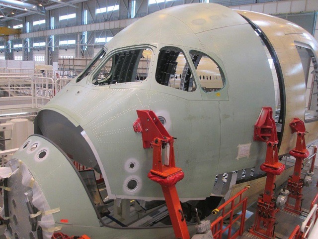 The nose section of THAI’s first A350 XWB taking s