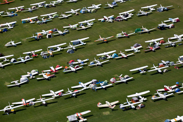 Rows of airplanes at Oshkosh