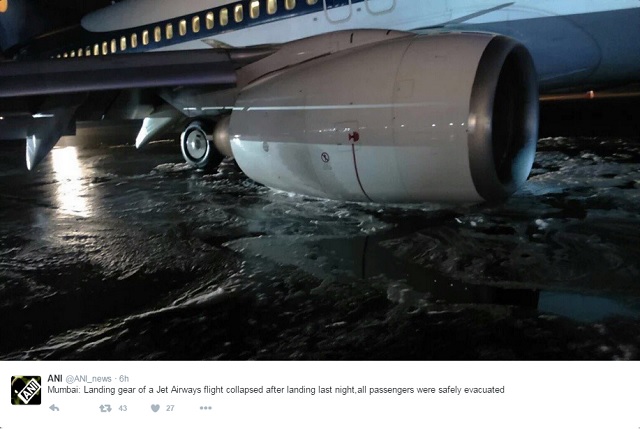 Jet Airways 737 landing gear collapse
