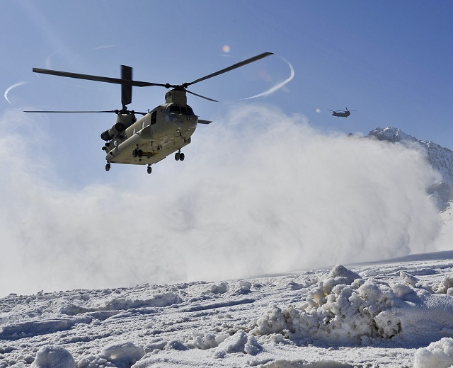 Boeing CH-47 Chinook in whiteout conditions. US Ar