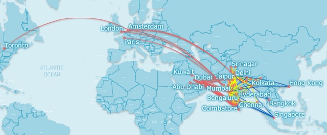 Jet Airways network, May 2017