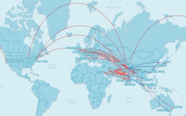 Air India's International Network, June 2017