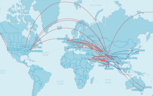 Air India's International Network, July 2017