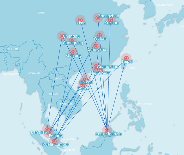 Malindo Air's Greater China Network - August 2017