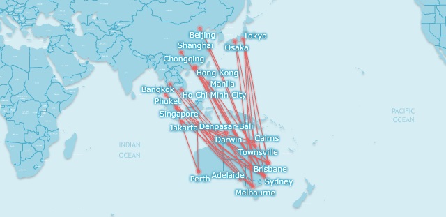 Qantas Jetstar into Asia route map