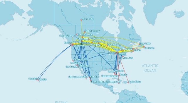 WestJet route map July 09 640px