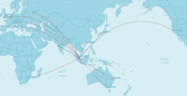 SIA's A350 network June 2018