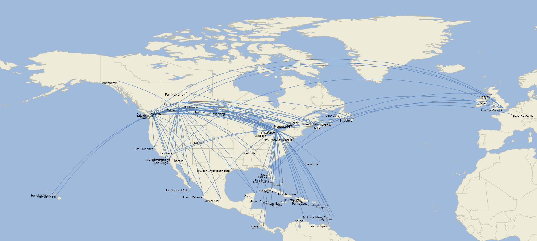 WestJet route map August 2018